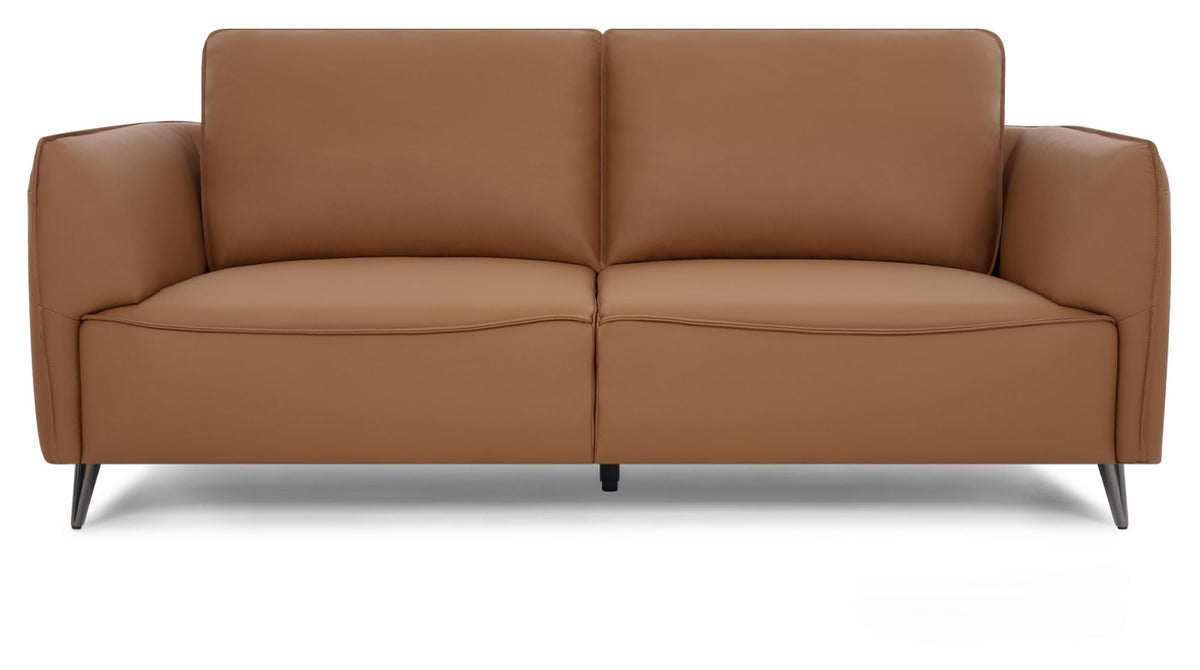 Tan Leather 3 Seater Cushion Back Sofa Nickel Legs
