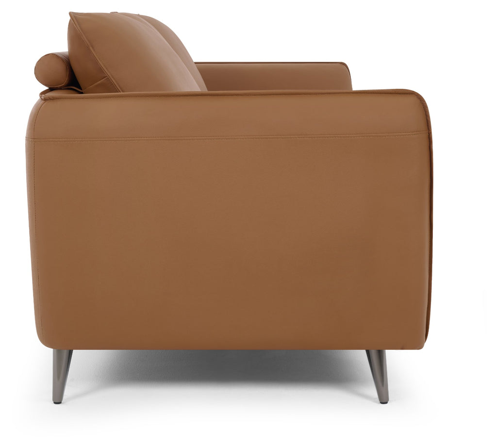 Tan Leather 3 Seater Cushion Back Sofa Nickel Legs