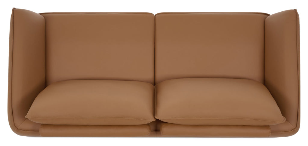 Tan Leather 3 Seater Cushion Back Sofa Nickel Legs