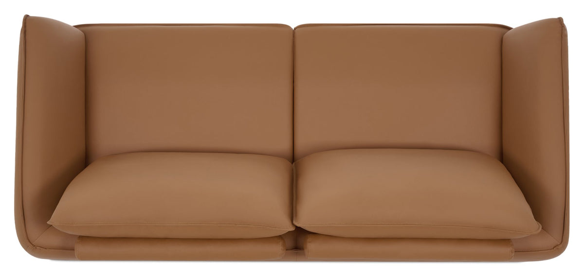 Tan Leather 3 Seater Cushion Back Sofa Nickel Legs