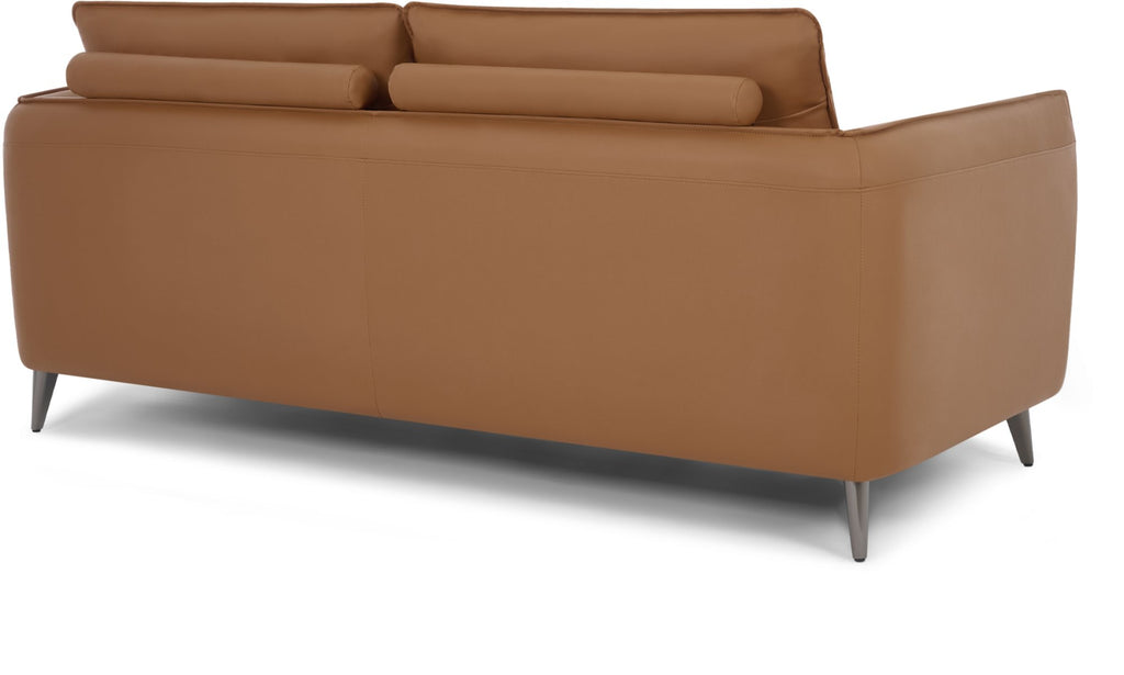 Tan Leather 3 Seater Cushion Back Sofa Nickel Legs