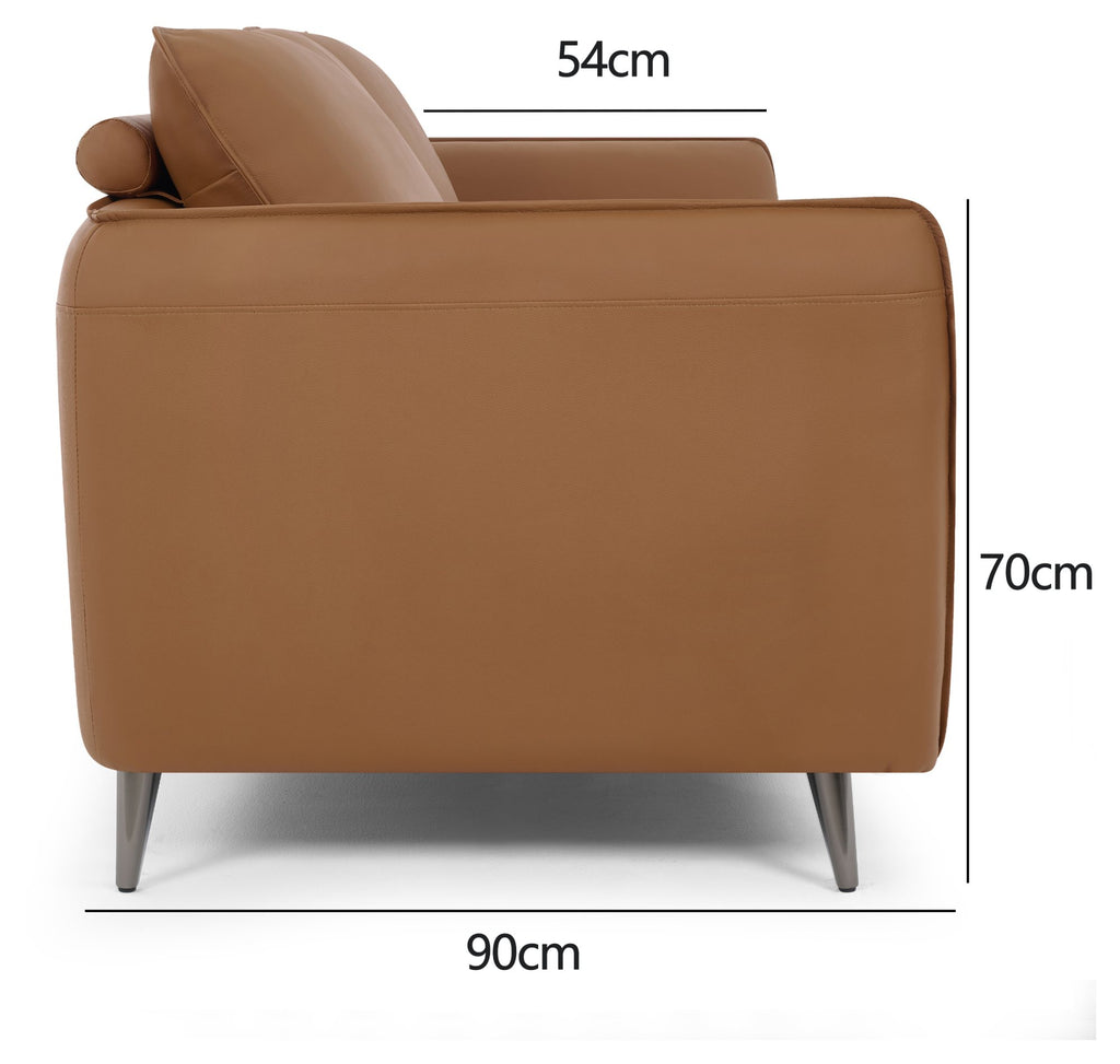 Tan Leather 3 Seater Cushion Back Sofa Nickel Legs