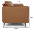 Tan Leather 3 Seater Cushion Back Sofa Nickel Legs