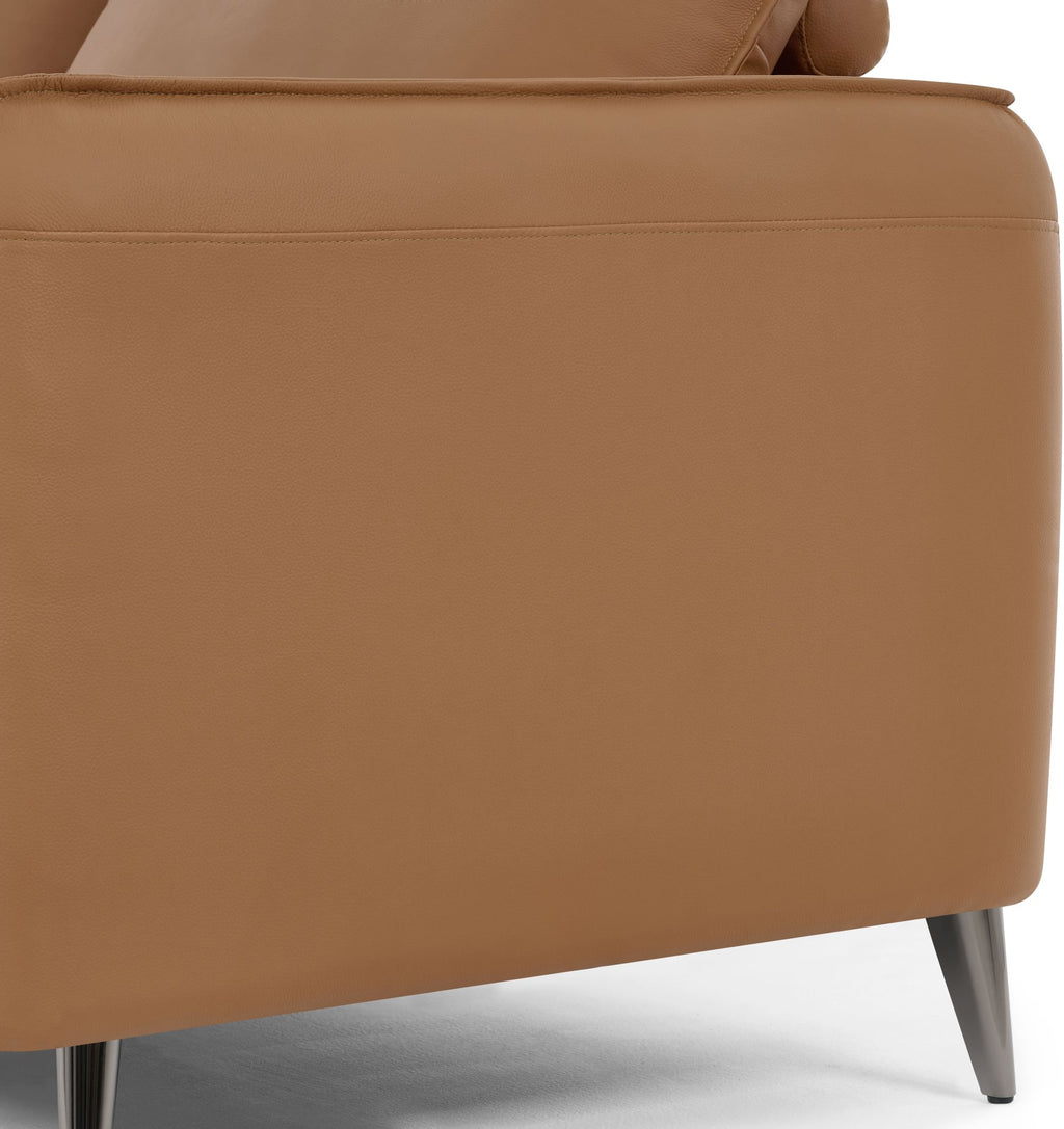 Tan Leather 3 Seater Cushion Back Sofa Nickel Legs