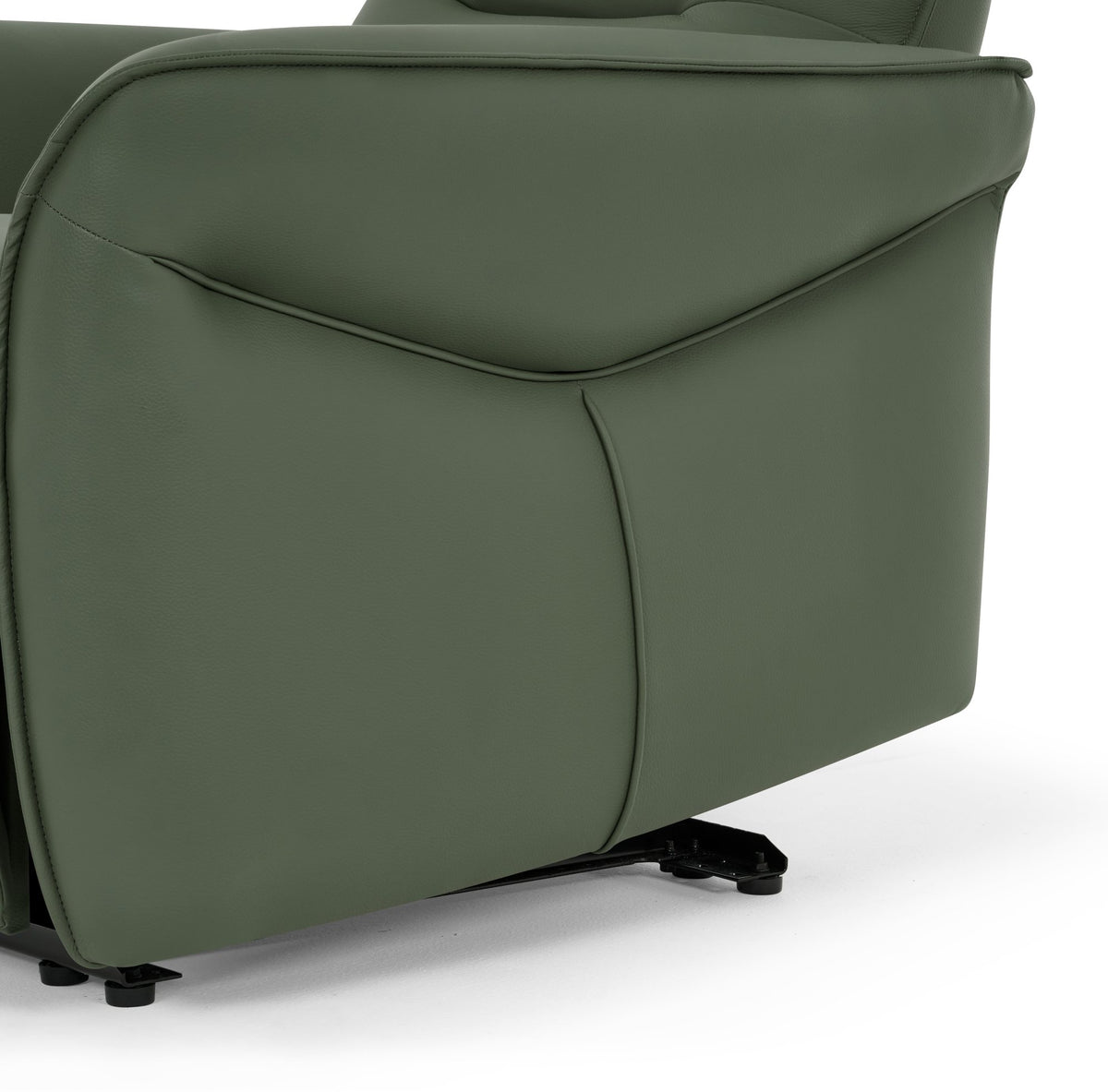 Green leather upholstered Bentley Designs electric recliner armchair with plush cushioning and modern design.