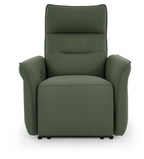 Green leather upholstered electric recliner armchair by Bentley Designs, featuring plush padding and a modern lounge chair design.