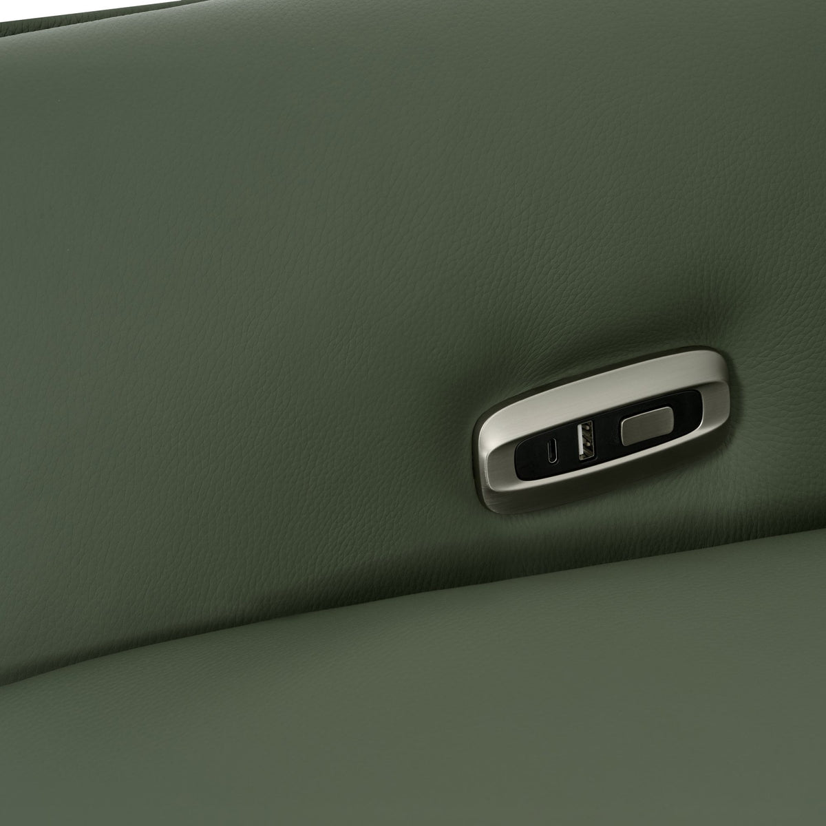 Green leather upholstered electric recliner armchair by Bentley Designs, featuring plush cushioning and a modern lounge chair design.