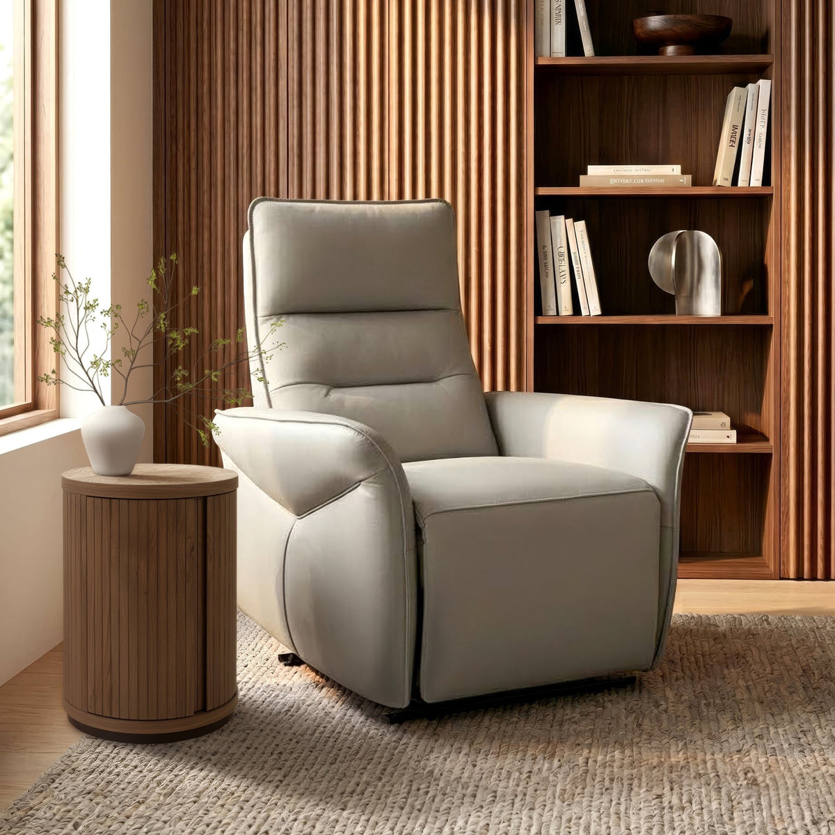 Light Grey Leather Upholstered Electric Recliner Armchair