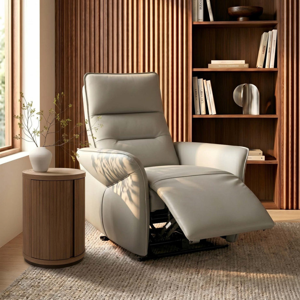Light Grey Leather Upholstered Electric Recliner Armchair