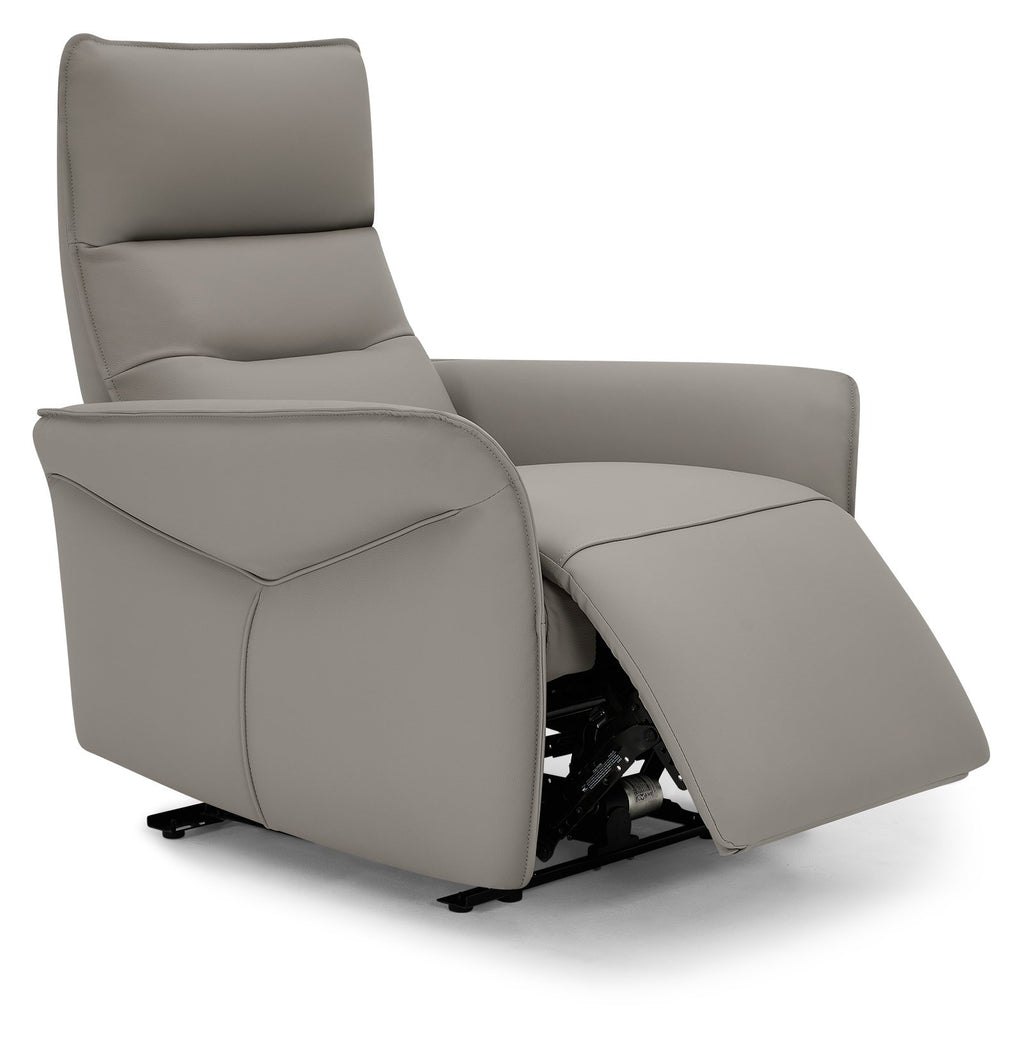 Light Grey Leather Upholstered Electric Recliner Armchair