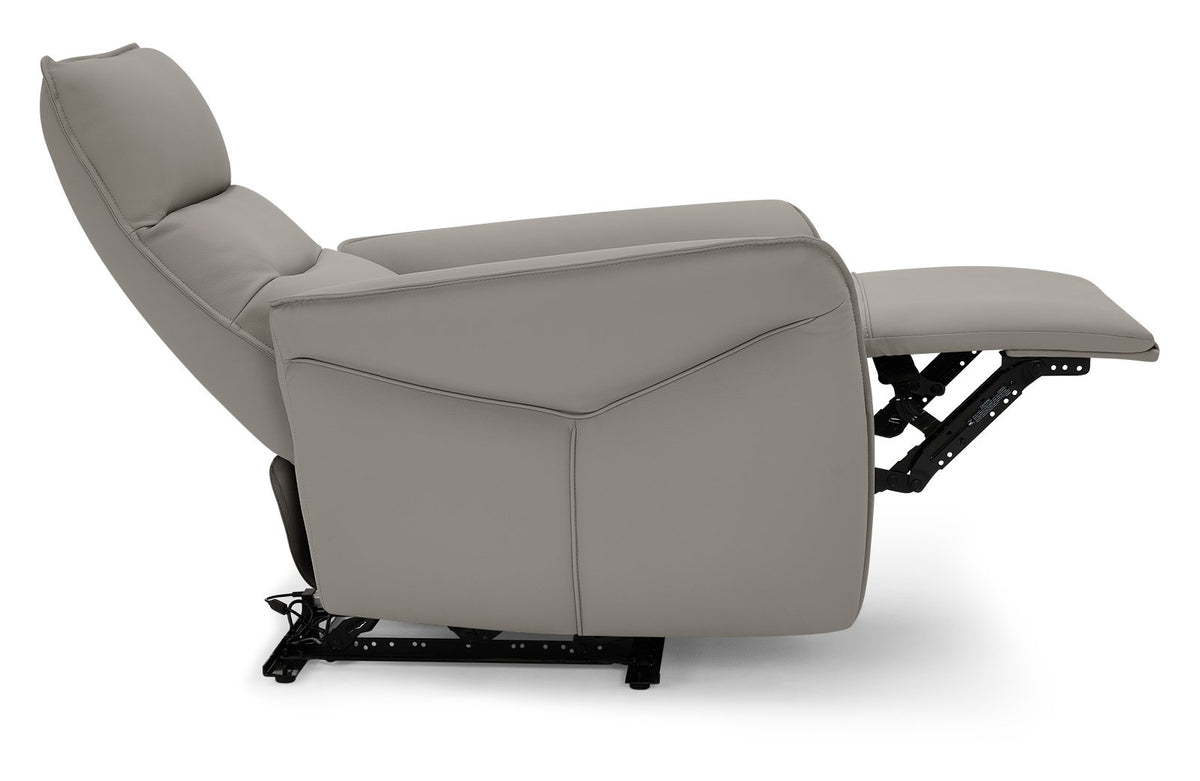 Light Grey Leather Upholstered Electric Recliner Armchair