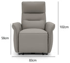 Light Grey Leather Upholstered Electric Recliner Armchair