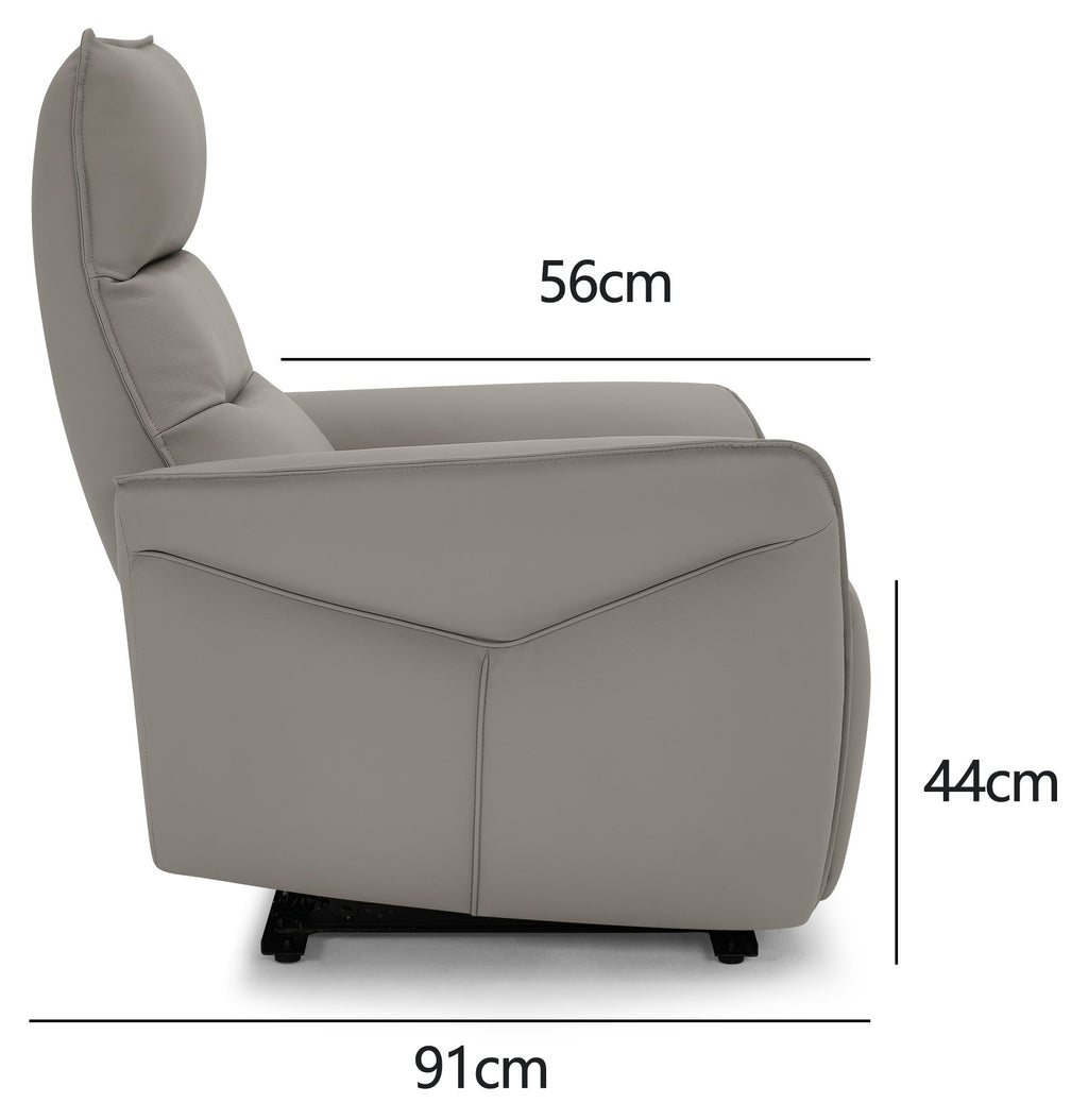 Light Grey Leather Upholstered Electric Recliner Armchair