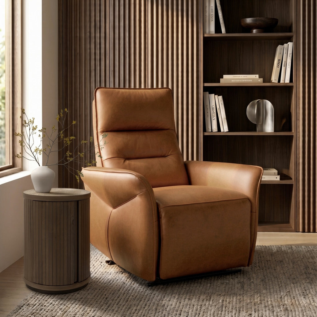 Tan Leather Upholstered Electric Recliner Armchair