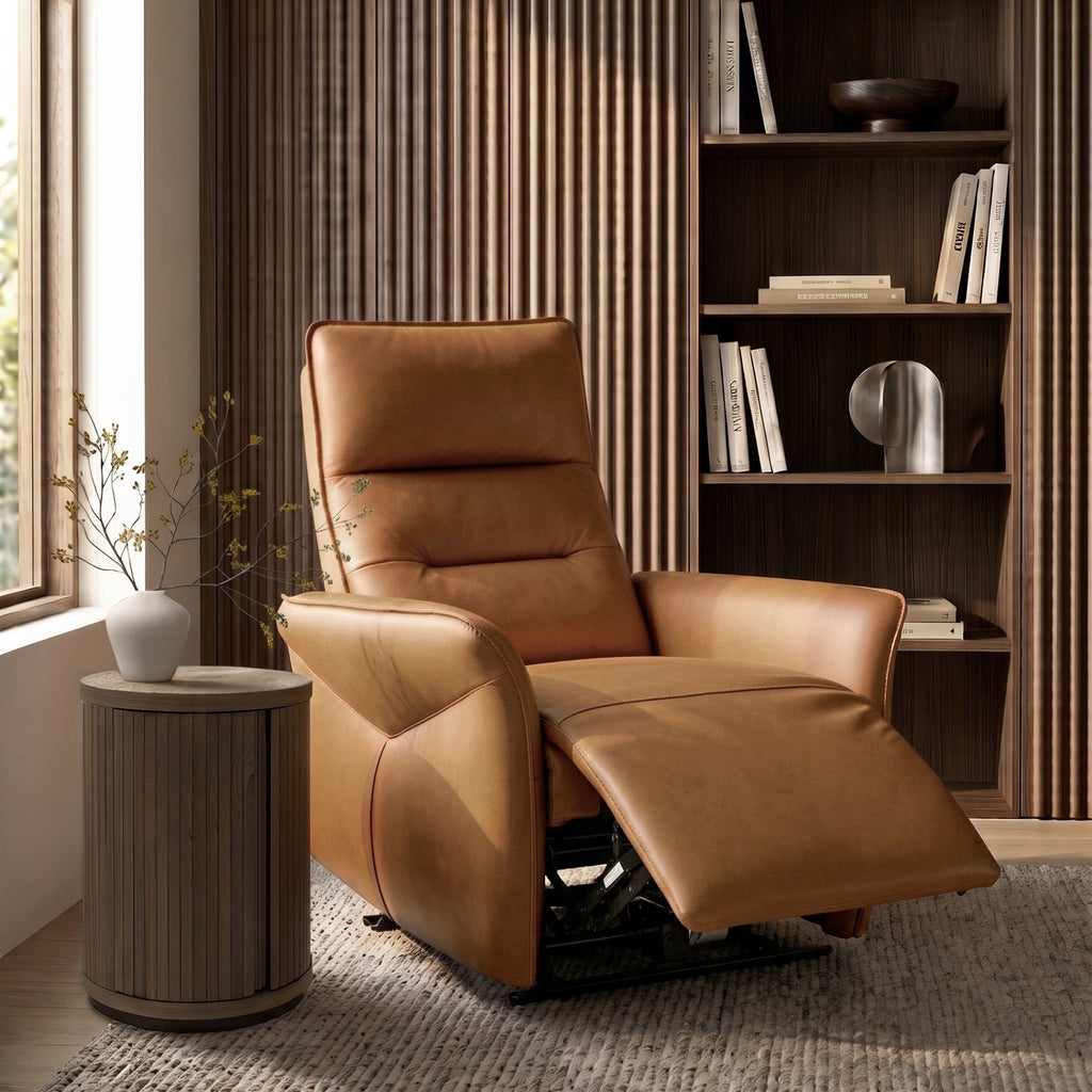 Tan Leather Upholstered Electric Recliner Armchair
