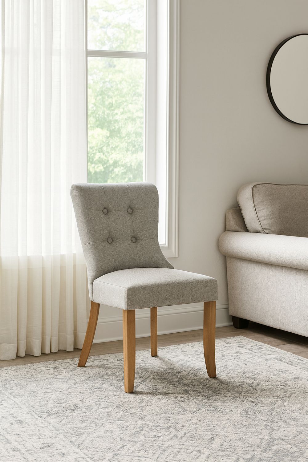 Beige Fabric Dining Chair with Oak Legs
