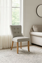 Beige Fabric Dining Chair with Oak Legs