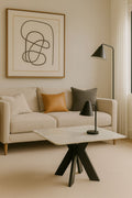 White Marble Effect Ceramic Lamp Table with Black Cross Pedestal Base