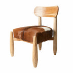 Artisan Goatskin Occasional Chair in Natural Teak with Rounded Frame
