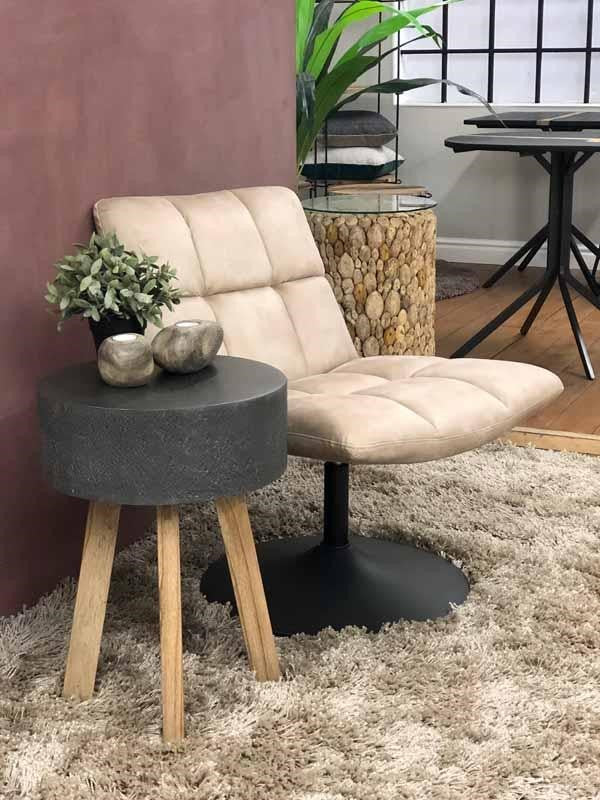 Modern Beige Moleskin Swivel Accent Chair with Dark Grey Steel Base - Home Furniture Interiors