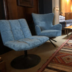 Modern Blue Chenille Swivel Accent Chair with Dark Grey Steel Base - Home Furniture Interiors