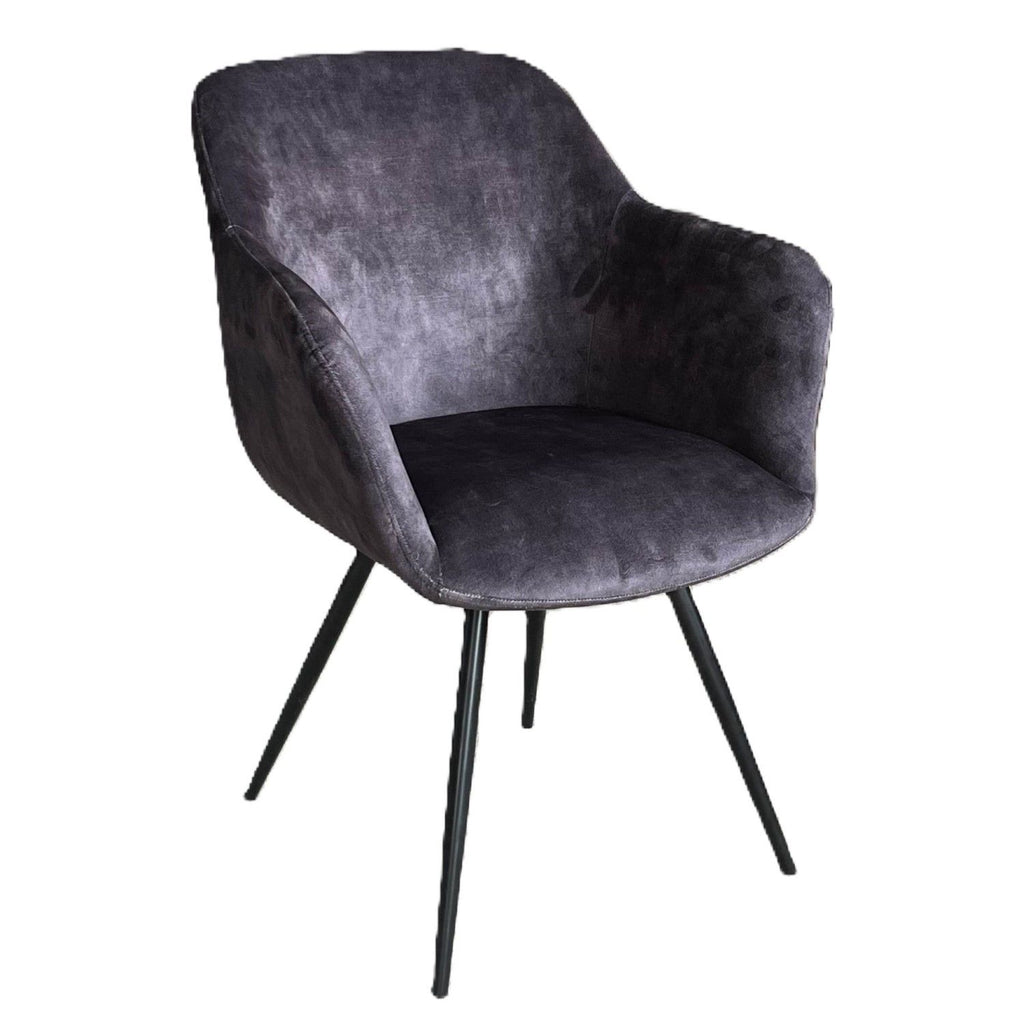 Modern Charcoal Velvet Dining and Occasional Chair with Black Steel Legs