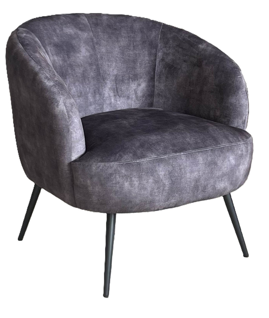 Contemporary Charcoal Velvet Occasional Chair with Curved Backrest - Home Furniture Interiors