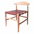 Modern Natural Wood and Brown Leather Accent Chair