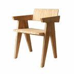 Natural Teak Wood Accent Chair with Angled Backrest and Sculpted Arm Design