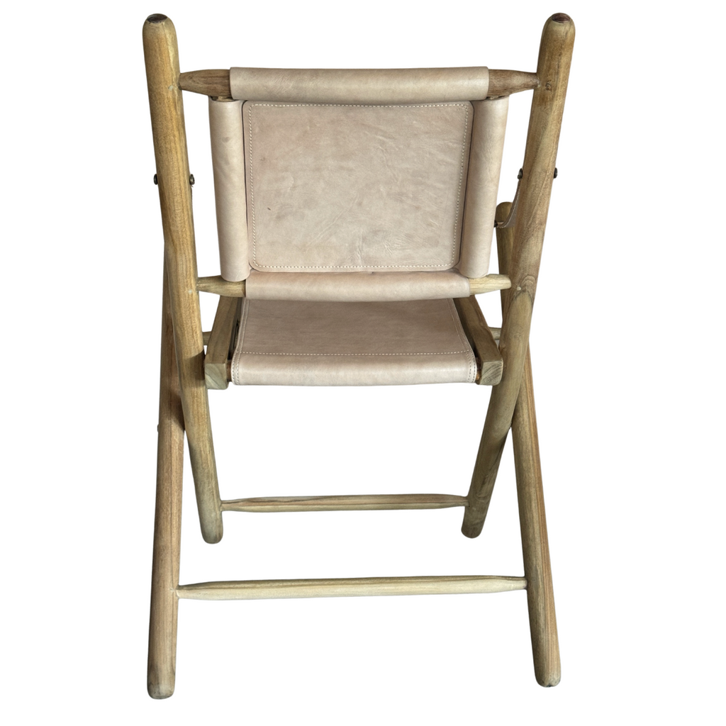 Natural Wood and Leather Folding Campaign Chair with Arm Supports - Home Furniture Interiors