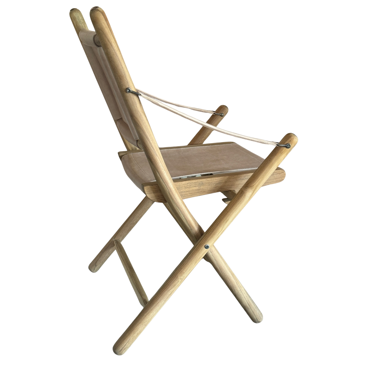 Natural Wood and Leather Folding Campaign Chair with Arm Supports - Home Furniture Interiors