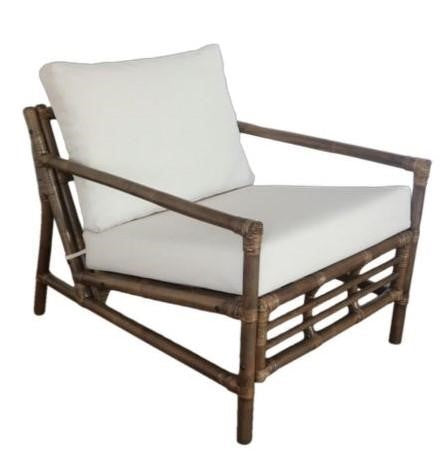 Boho Chic Bamboo Armchair with White Canvas Padded Cushions