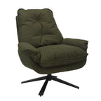 Green Plush Cushioning Twill Easy Armchair with Black Swivel Base