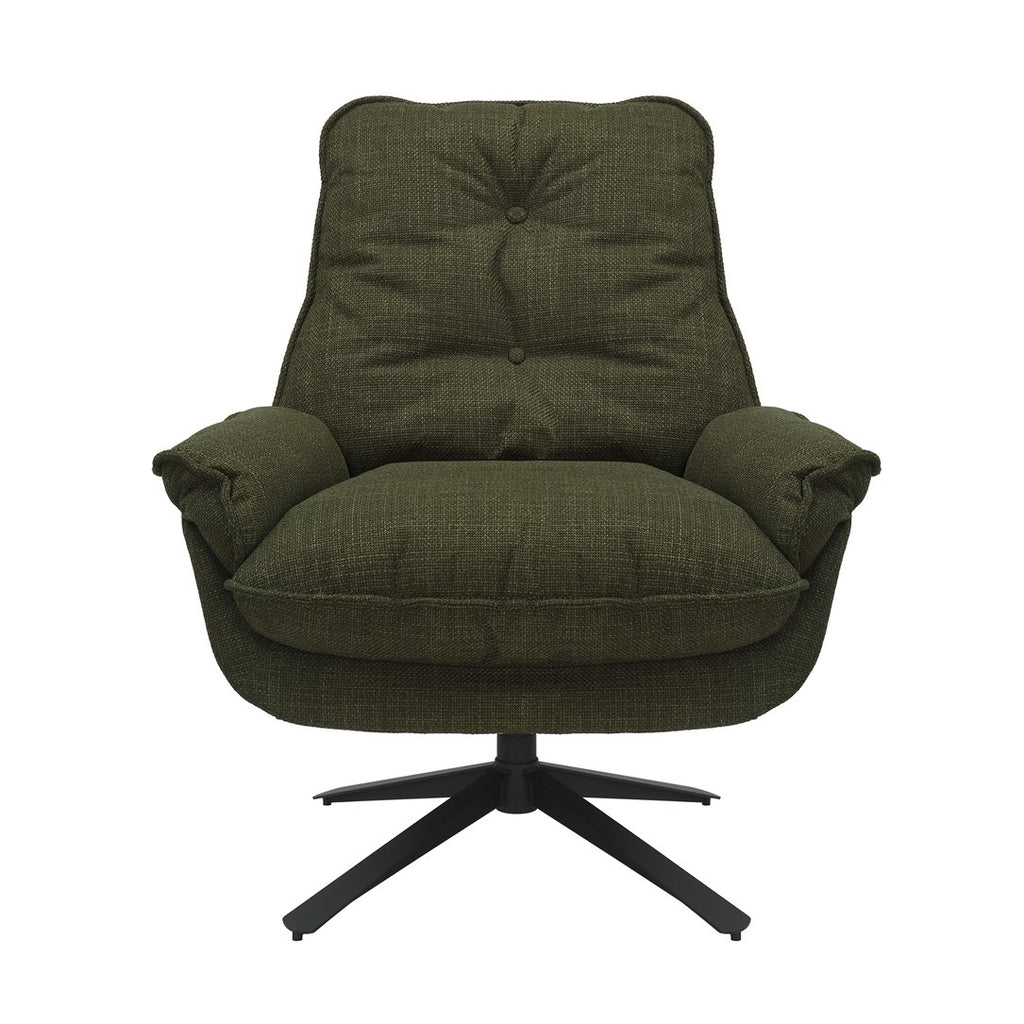 Green Plush Cushioning Twill Easy Armchair with Black Swivel Base - Home Furniture Interiors