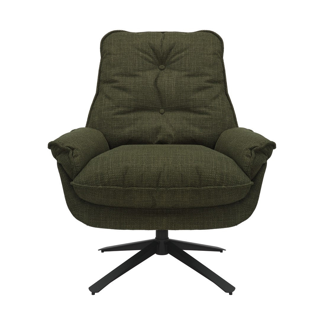 Green Plush Cushioning Twill Easy Armchair with Black Swivel Base - Home Furniture Interiors