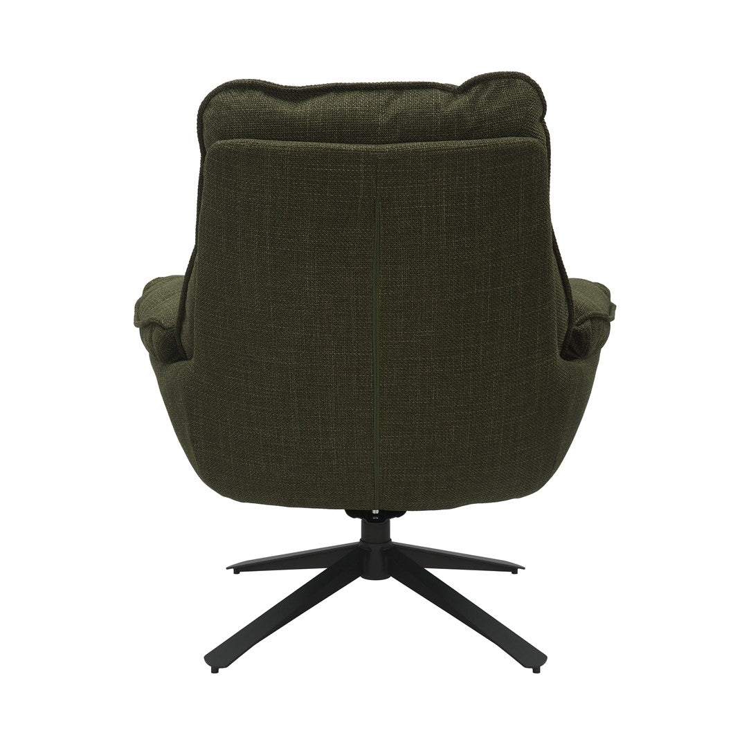 Green Plush Cushioning Twill Easy Armchair with Black Swivel Base - Home Furniture Interiors