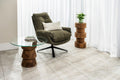 Green Plush Cushioning Twill Easy Armchair with Black Swivel Base - Home Furniture Interiors