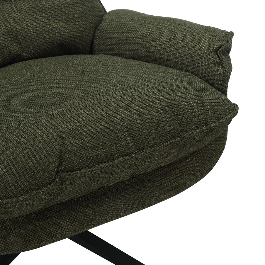Green Plush Cushioning Twill Easy Armchair with Black Swivel Base - Home Furniture Interiors