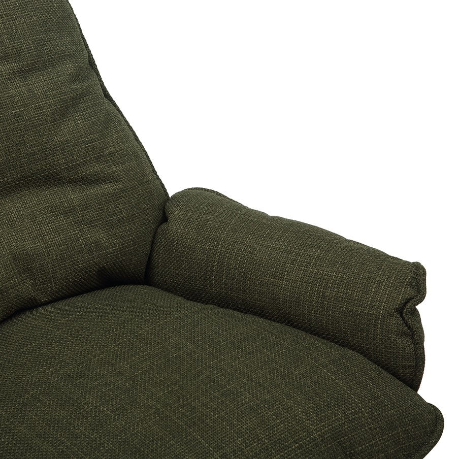 Green Plush Cushioning Twill Easy Armchair with Black Swivel Base - Home Furniture Interiors
