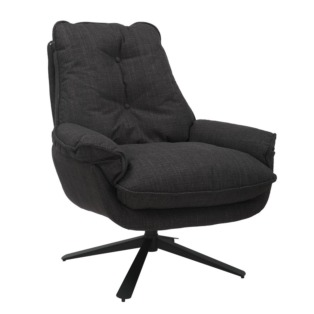 Grey Plush Cushioning Twill Easy Armchair with Black Swivel Base