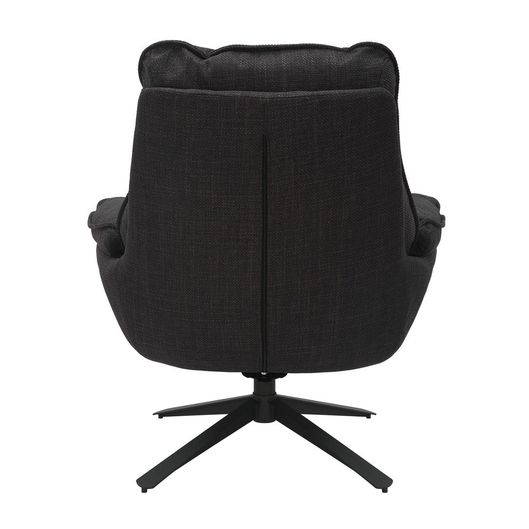 Grey Plush Cushioning Twill Easy Armchair with Black Swivel Base - Home Furniture Interiors