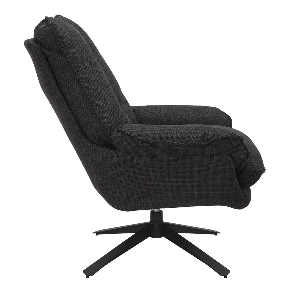Grey Plush Cushioning Twill Easy Armchair with Black Swivel Base - Home Furniture Interiors
