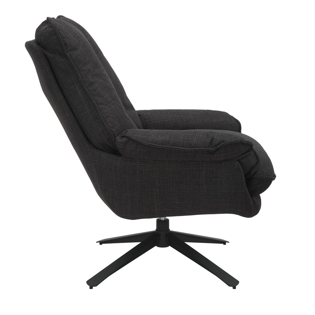 Grey Plush Cushioning Twill Easy Armchair with Black Swivel Base - Home Furniture Interiors