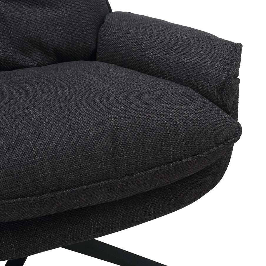 Grey Plush Cushioning Twill Easy Armchair with Black Swivel Base - Home Furniture Interiors