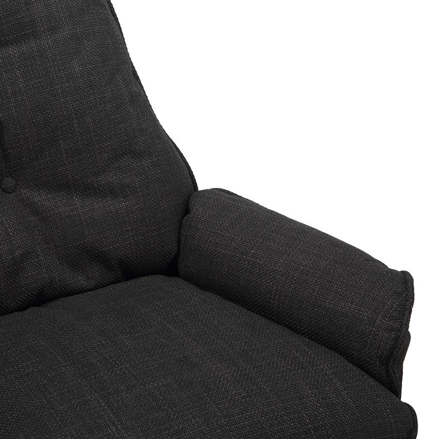 Grey Plush Cushioning Twill Easy Armchair with Black Swivel Base - Home Furniture Interiors