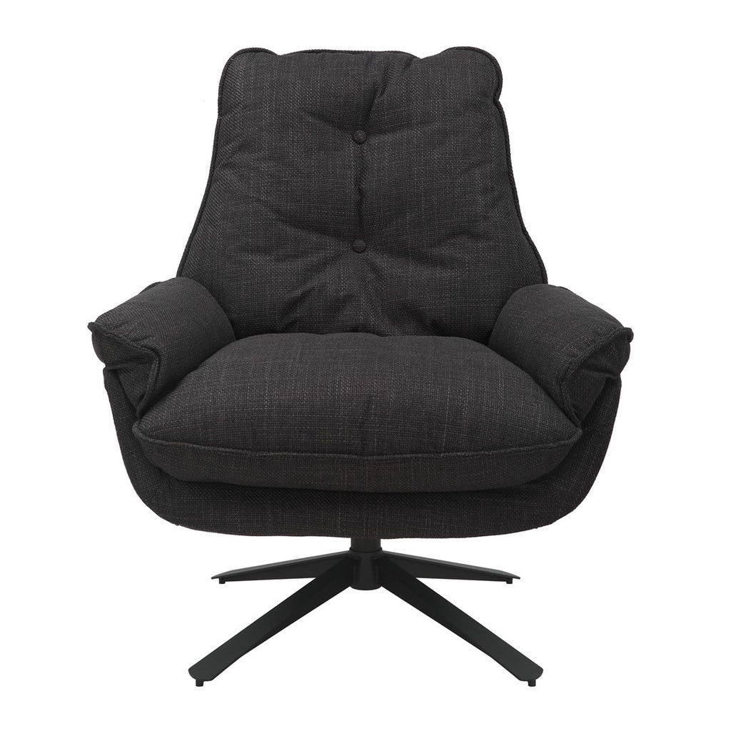 Grey Plush Cushioning Twill Easy Armchair with Black Swivel Base - Home Furniture Interiors
