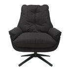 Grey Plush Cushioning Twill Easy Armchair with Black Swivel Base - Home Furniture Interiors