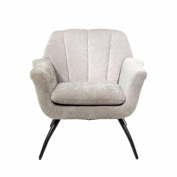 Modern Chenille Upholstered Grey Cocktail Armchair with Curved Backrest