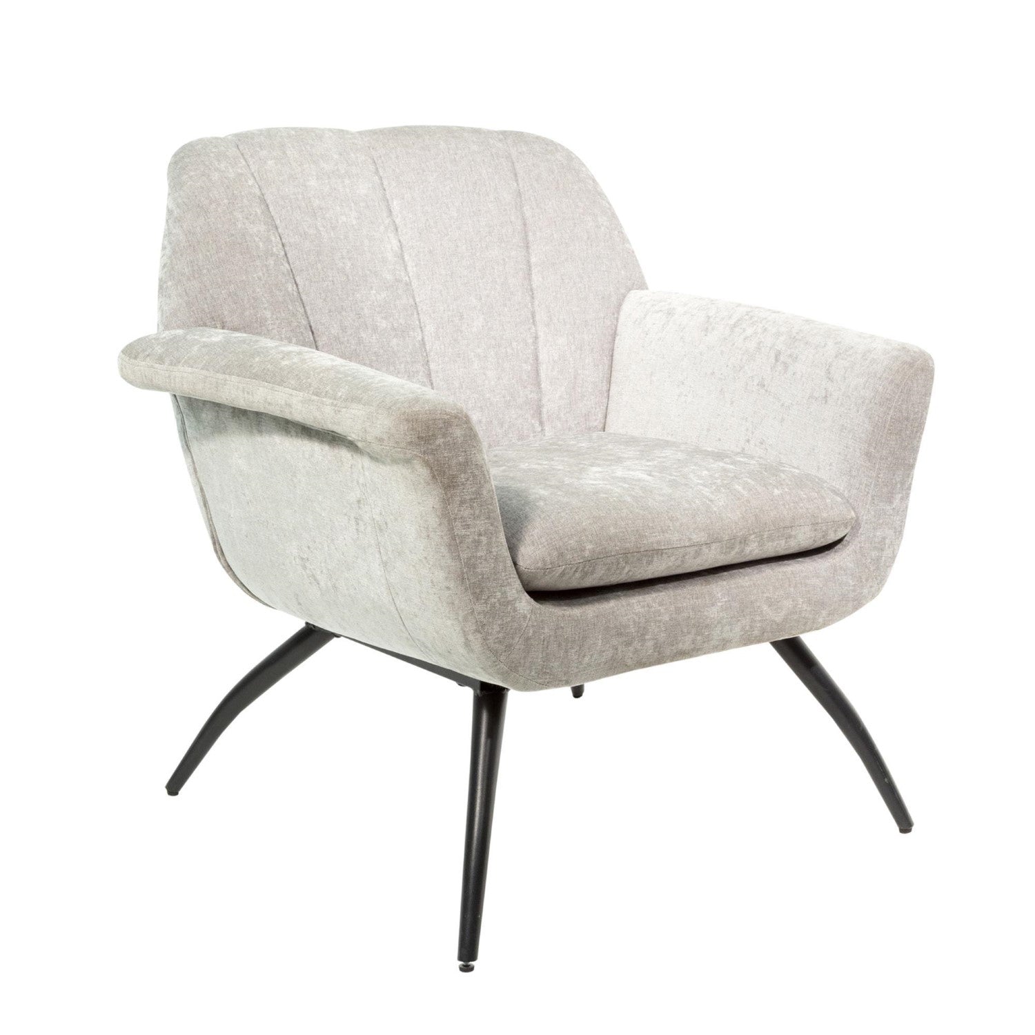 Modern Chenille Upholstered Grey Cocktail Armchair with Curved Backrest - Home Furniture Interiors