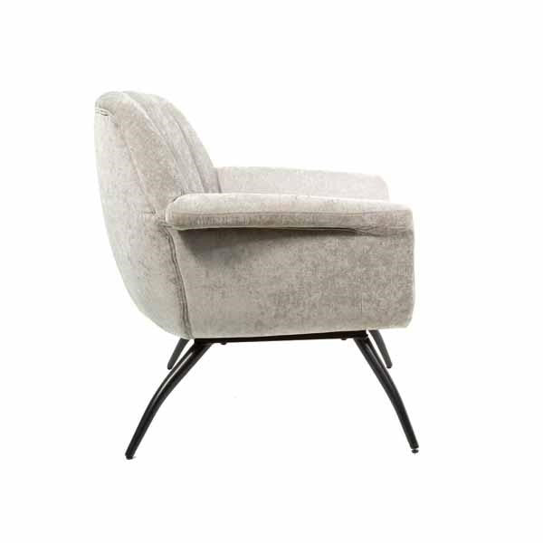 Modern Chenille Upholstered Grey Cocktail Armchair with Curved Backrest - Home Furniture Interiors